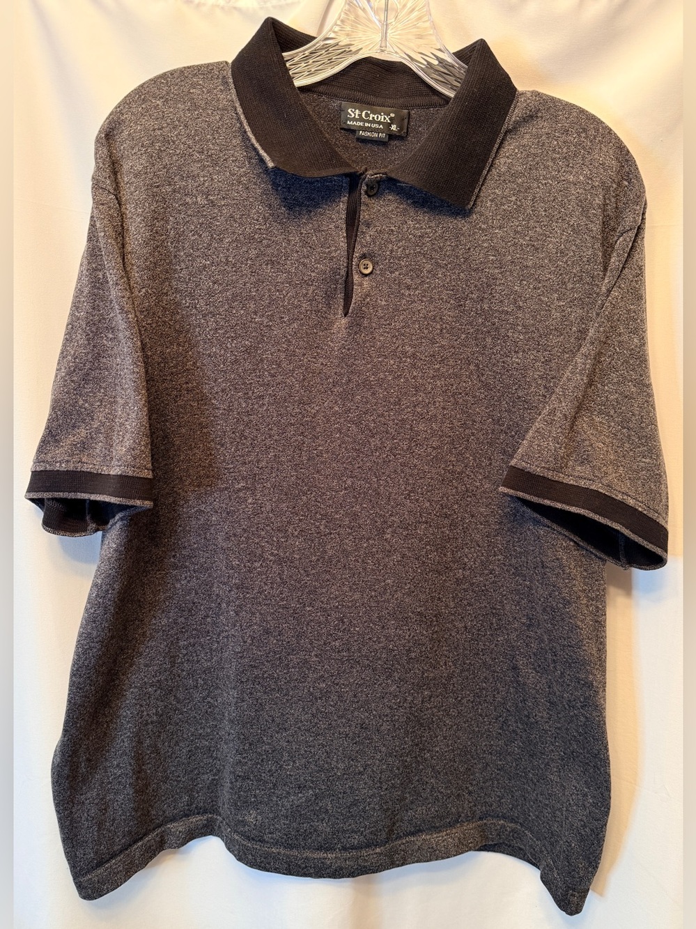 St. Croix Men’s XL Fashion Fit Knit Polo Shirt Dark Gray Black Made In USA